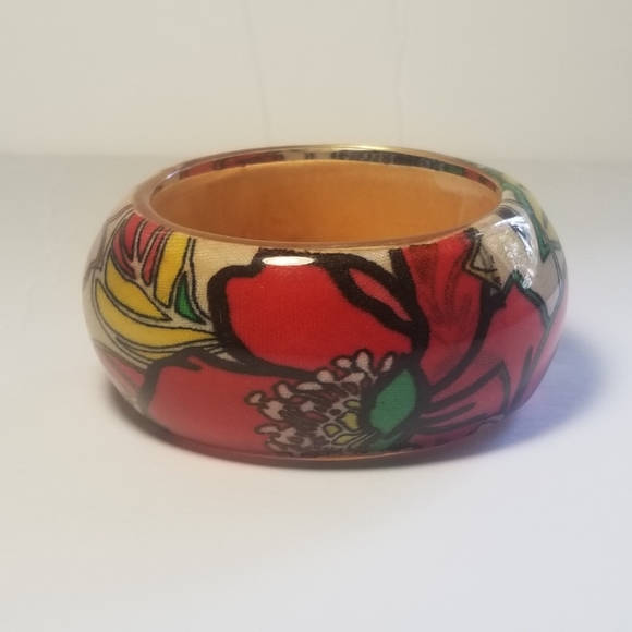 VINTAGE RETRO FLORAL CHUNKY BOHO BANGLE BRACELET - Picture 1 of 7